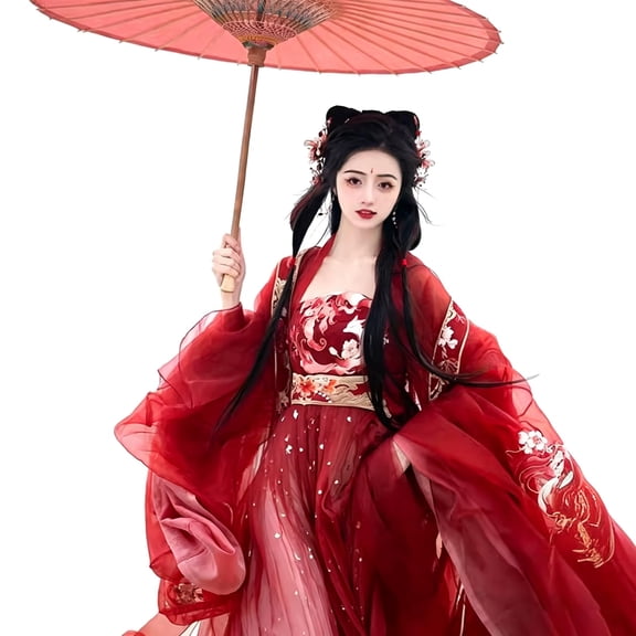 Chinese Hanfu Dress Women Tang Dynasty Nine-Tailed Fox Hezi Shirt Chinese Traditional Costume for Cosplay