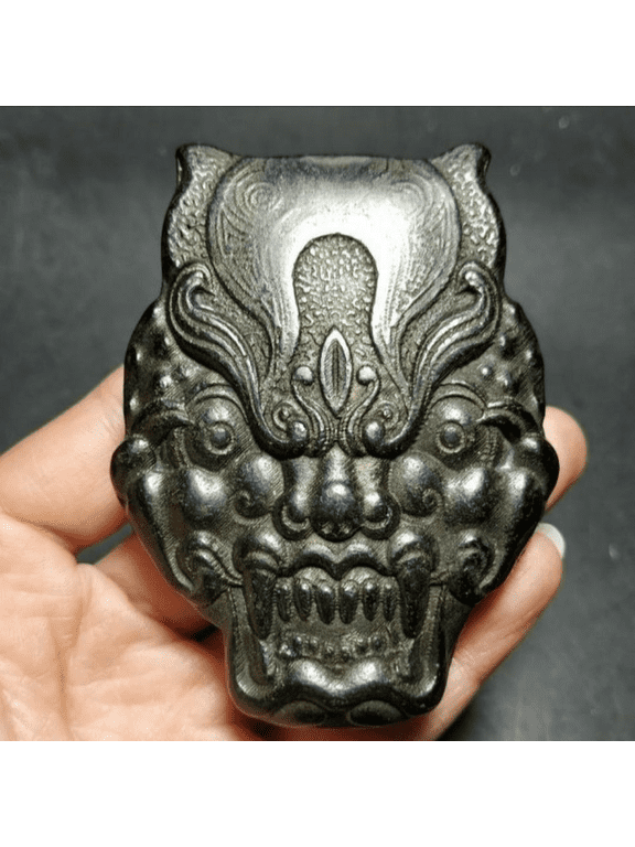 Chinese Hongshan Culture Iron Meteorite Carved Animal Face Exorcism Pendant