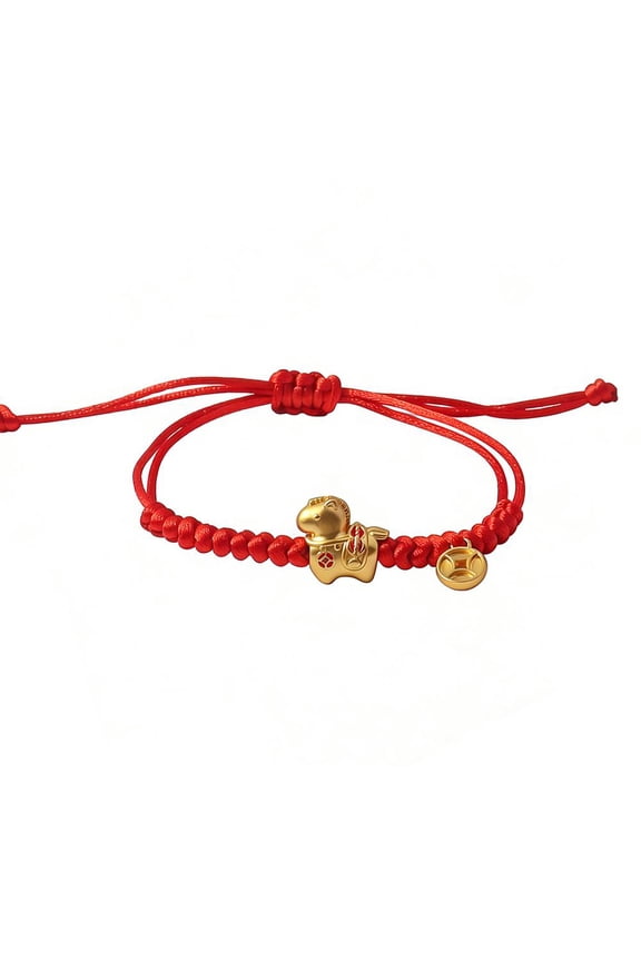 Chinese Horse-themed Red String Bracelet with Golden Alloy Bead and Coin Charm, Adjustable for Various Wrist Sizes, Ideal for Special Occasions