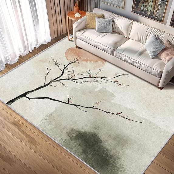Chinese Ink Art Area Rugs, Asian Simple Carpet, Washable Non Slip Low ...