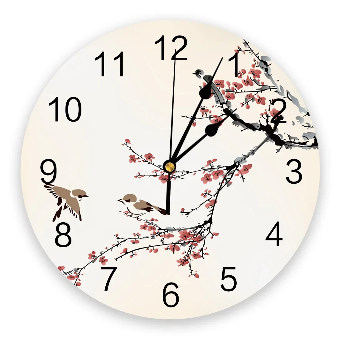 Chinese Ink Landscape Painting Bamboo Round Wall Clock Hanging Silent ...