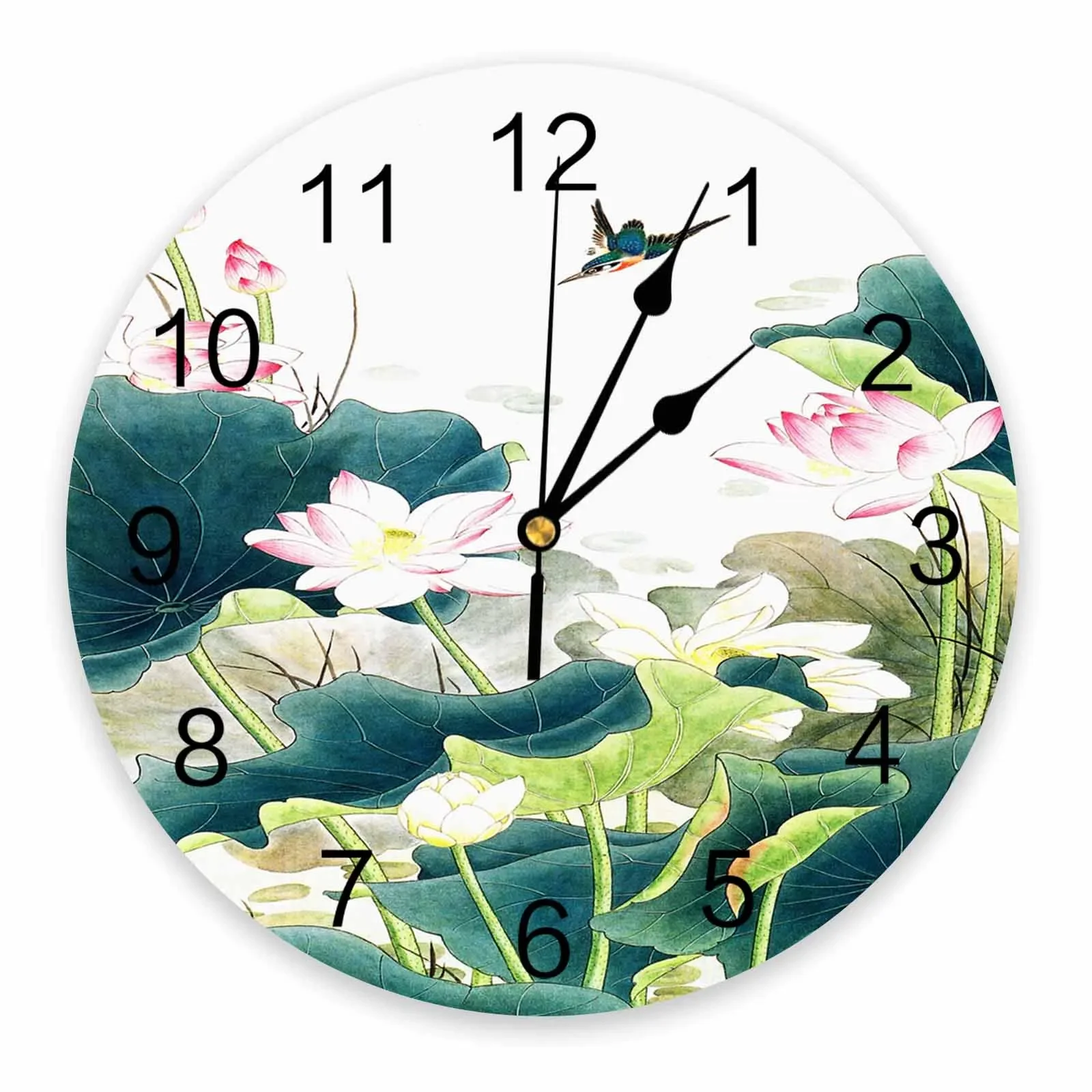 Chinese Ink Landscape Painting Bamboo Round Wall Clock Hanging Silent ...