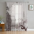 Chinese Ink Landscape Painting Bamboo Sheer Voile Curtains for Bedroom