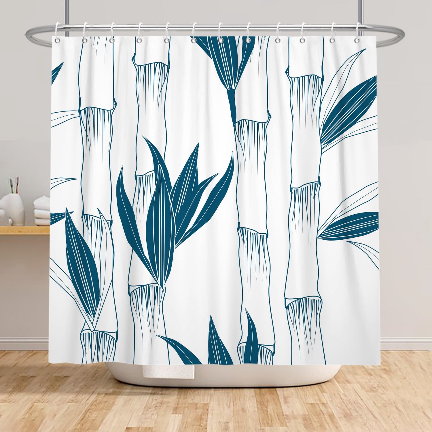 Chinese Ink Painting Bamboo Shower Curtain Sun Mountain Trees Nature ...