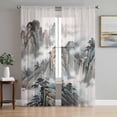 thumbnail image 1 of Chinese Ink Painting Sheer Curtains 84 Inches Long 2 Panels Set, Window Sheer Curtains for Living Room/Bedroom, Mountain Cloud Modern Art Light Filtering Rod Pocket Curtain 52''x84''x2, 1 of 8