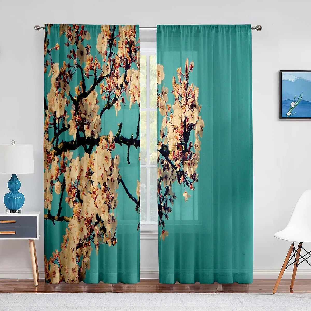 Chinese Ink Plum Blossom Branch Motif Sheer Voile Curtains for Living ...