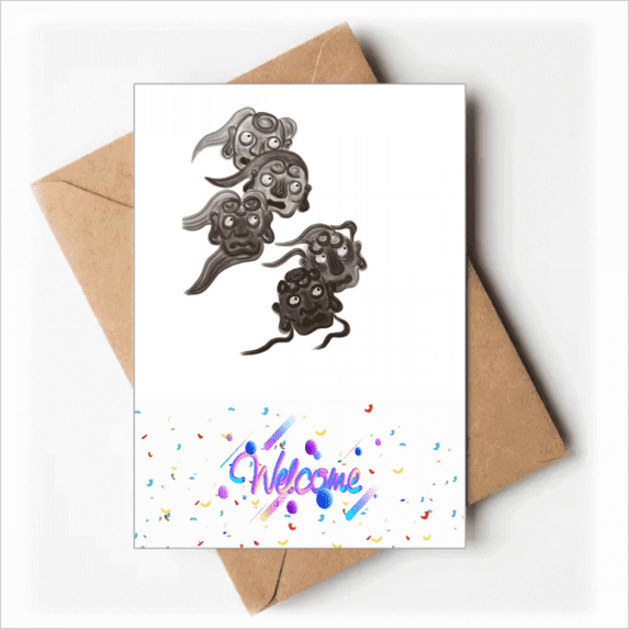 Chinese Ink Style Five Goblins Monster Welcome Back Greeting Cards Envelopes Blank