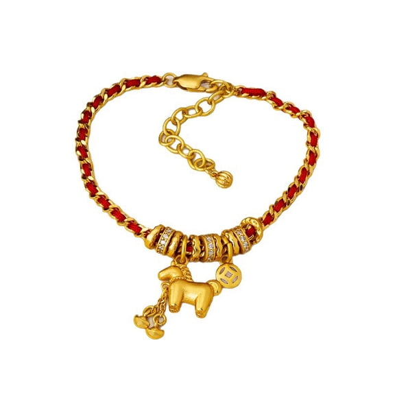 Chinese-Inspired Sand Gold Bead Bracelet with Vajra Charm – Lightweight Luxury Fortune Symbol Bracelet, Elegant Unisex Jewelry