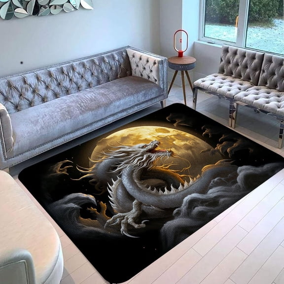 Chinese Japanese Dragon Area Rug Rectangle Area Rug, Area Rug for Living Room & Bedroom, Low‑pile, Non‑slip Backing, Modern Minimalist Style, Noise‑reducing & Floor‑protecting