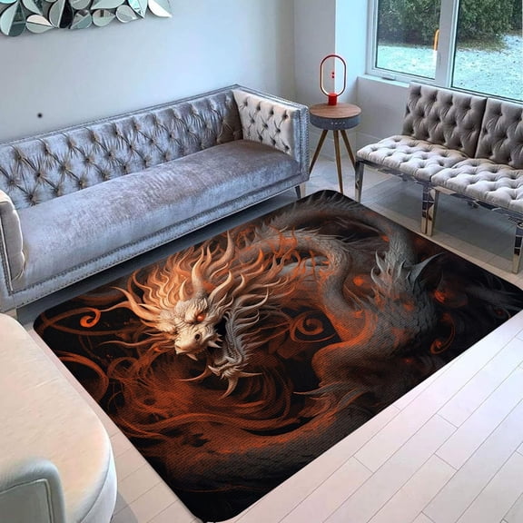 Chinese Japanese Dragon Area Rug Rectangle Area Rug, Modern Area Rug for Sofa & Tv Room, Stain‑resistant, Fade‑resistant, Contemporary Decorative Rug, Anti‑curl Edges, Lay Flat
