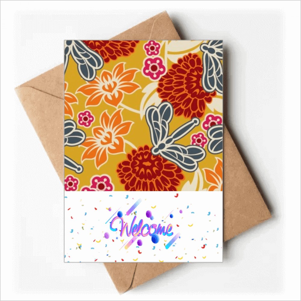 Chinese Japanese Style Asia Flowers Pattern Welcome Back Greeting Cards Envelopes Blank