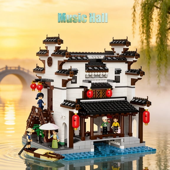 Chinese Jiangnan Water Town Modular Building Blocks, Over 3000 Pieces, Mini Figure Included, Chinese Ancient Architecture Collectible Model Gift for Kids Ages 6+ & Adults