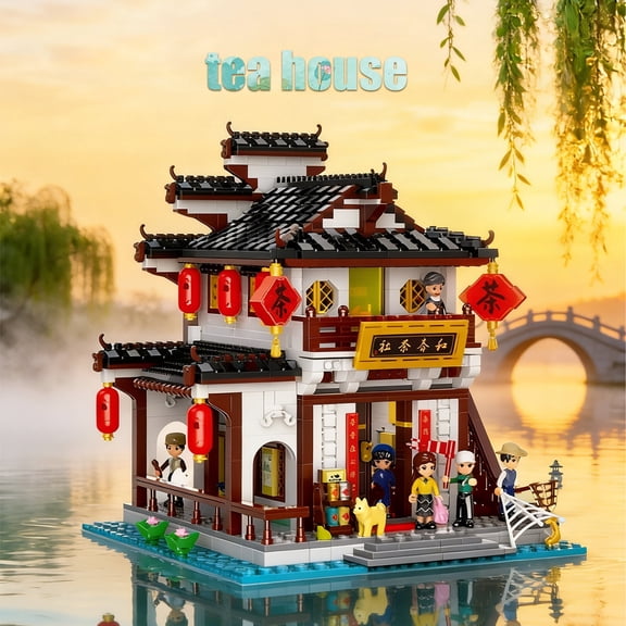Chinese Jiangnan Water Town Modular Building Blocks, Over 3000 Pieces, Mini Figure Included, Chinese Ancient Architecture Collectible Model Gift for Kids Ages 6+ & Adults