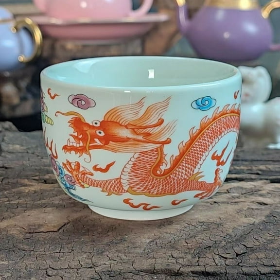 Chinese Jingdezhen Porcelain Enamel Color Tea Cup :red Dragon