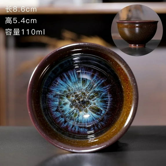 Chinese Kiln Change Ceramic Jianzhan Tea Cup Retro Temmoku Glaze Teacup Blue Pottery Tea Bowl Home Teaware Master Cups Wholesale