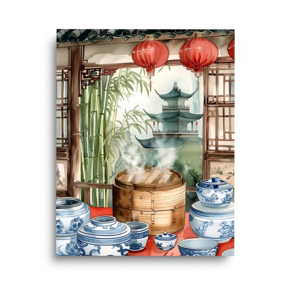 Chinese Kitchen Print, Dumpling & Lantern Food Art, Asian Travel Print, Culinary Wall Decor, China Home Kitchen Artwork Home Decor UNFRAMED Poster, Wall Art for Decor, Present, 8x12