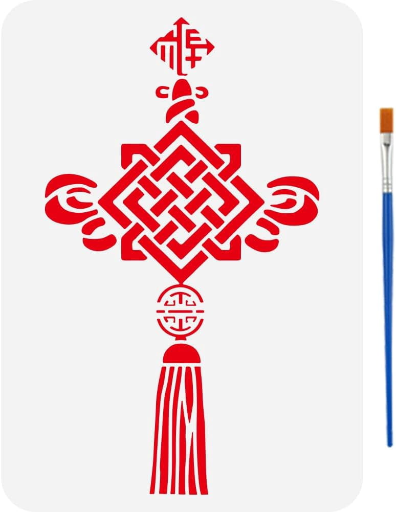 Chinese Knot Painting Stencil with Brush 8.3x11.7inch Chinese Letter