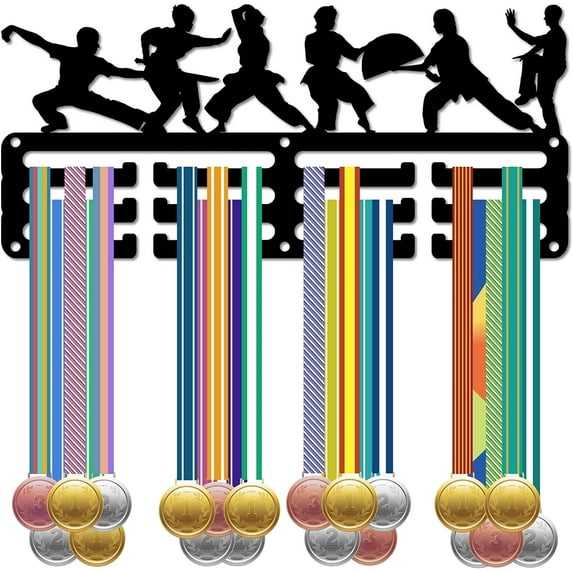 Chinese Kung Fu Medal Holder Display Medal Hanger Rack Medal Holder Metal Black Shelf Hanger Organizer Medal Stand Small Frame Wall Mounted Hanging for Medalist 11.4 x 5Inch