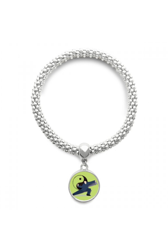 Chinese Kung Fu Tai Boxing Gossip Sliver Bracelet Pendant Jewelry Chain Adjustable Bangle