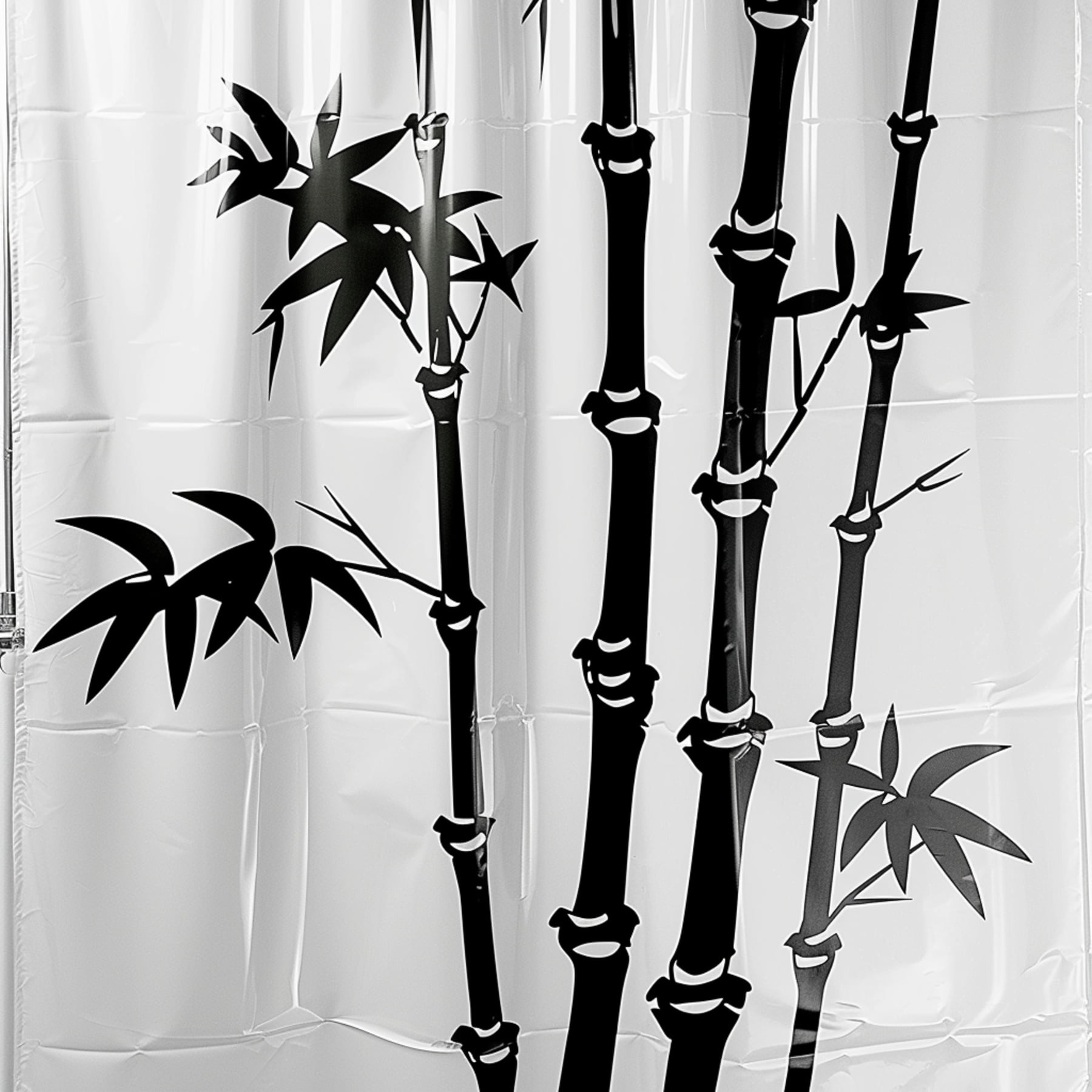 Chinese Landscape Bamboo Print Shower Curtain White Background Ink Art