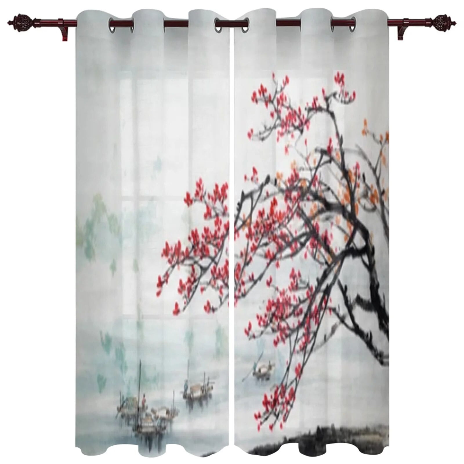 Chinese Landscape Ink Painting Window Curtains For Living Room Bedroom ...