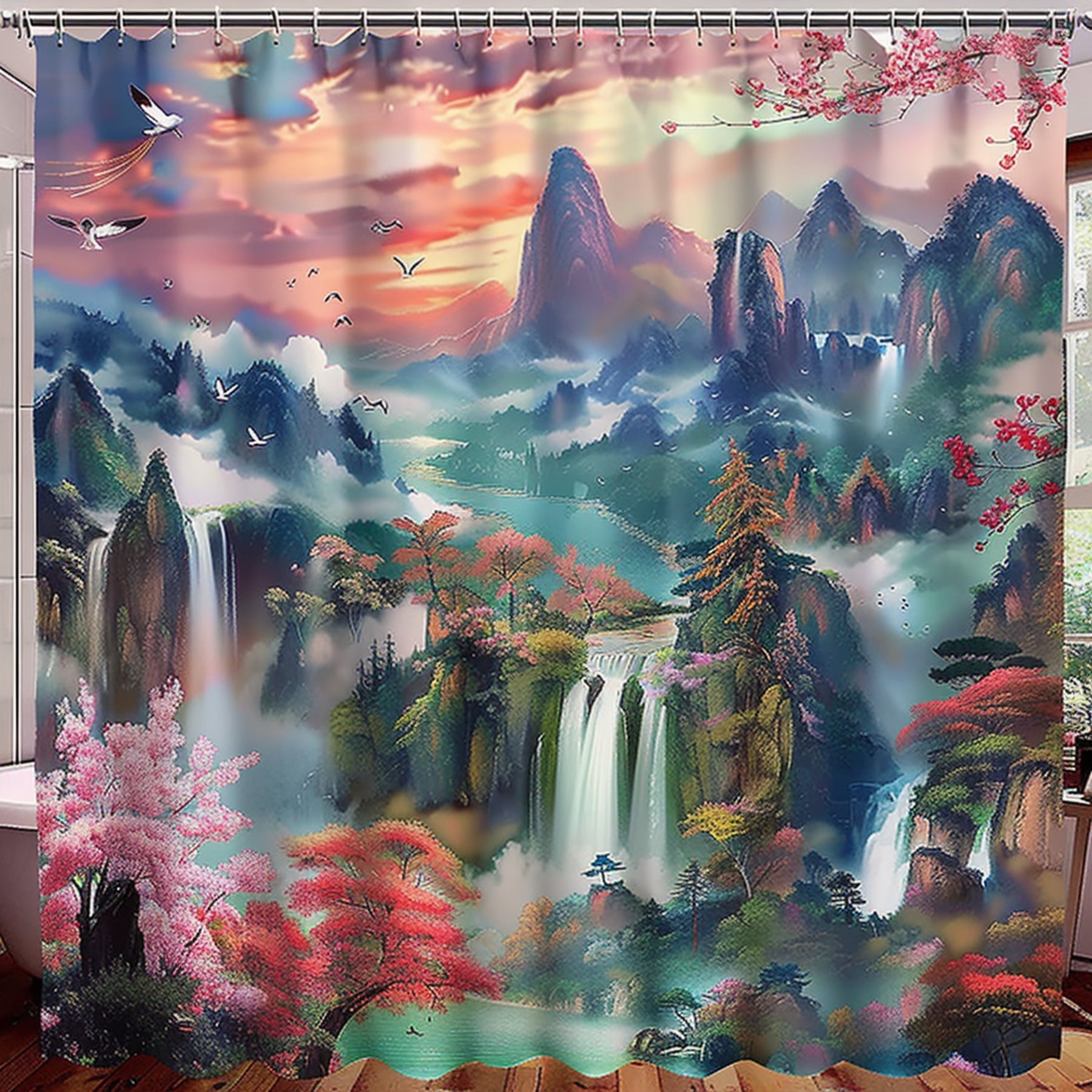 Chinese Landscape Painting Shower Curtain Enchanting World with