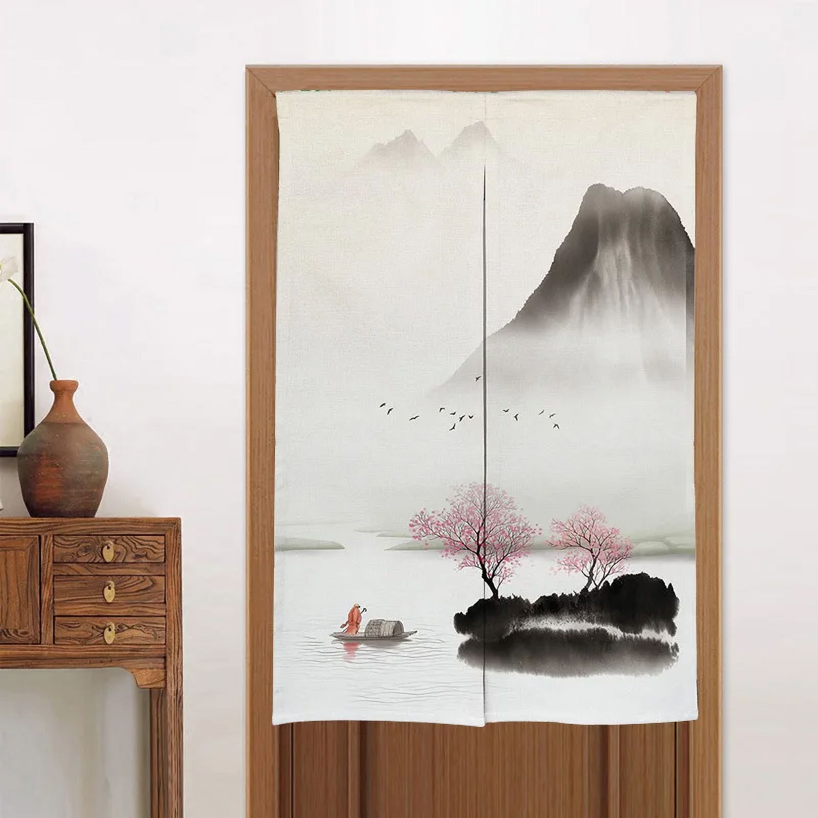 Chinese Landscape Polyester Door Curtains Bedroom Kitchen Fumeproof