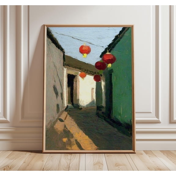 Chinese Lantern Art Traditional Courtyard Alleyway Cultural Decor Wall Art Print