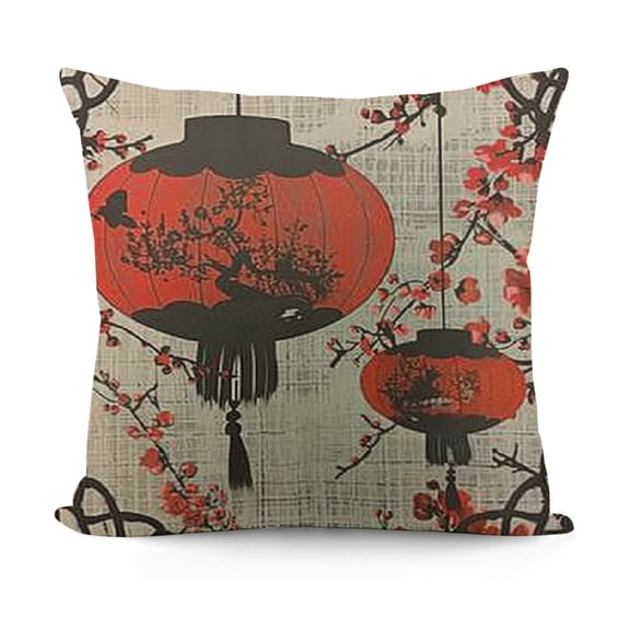 Chinese Lantern Decorative Pillow Case Chinese Festival Mid Autumn New Year Window Flower Red Throw Pillow Cover Home Decor Square Cushion Cover for Couch Bed Sofa