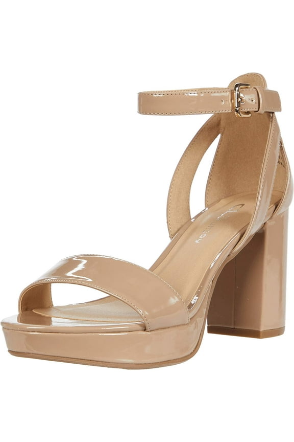 Chinese Laundry Go On New Nude Patent Ankle Strap Open Toe Block Heeled Sandals (Nude New Patent, 10)