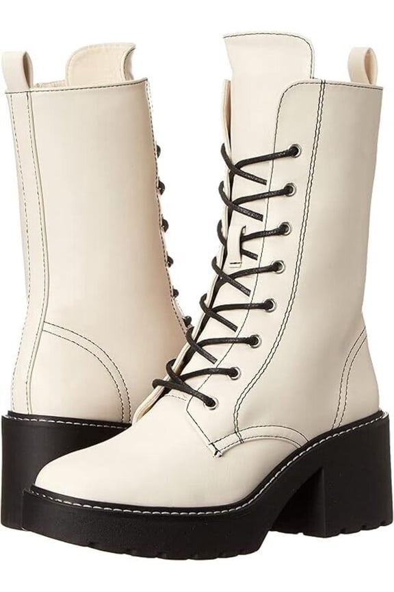 Chinese Laundry Harker Combat Women's US 8 Cream Round Toe Mid Calf Boots KHD983