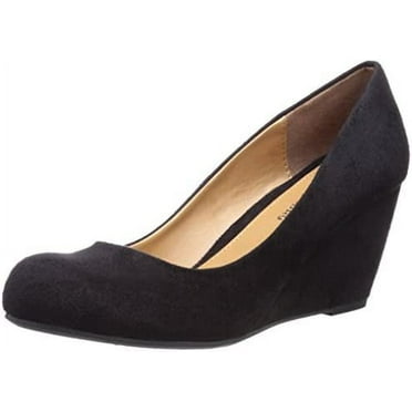 Chinese Laundry Nima Black Super Suede Wedge Heeled Slip On Fashion Dress Pumps (Black Super Suede, 6)