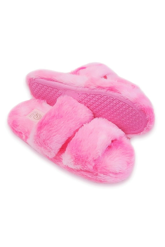 Women's Tie Dye Double Strap Faux Fur Slippers
