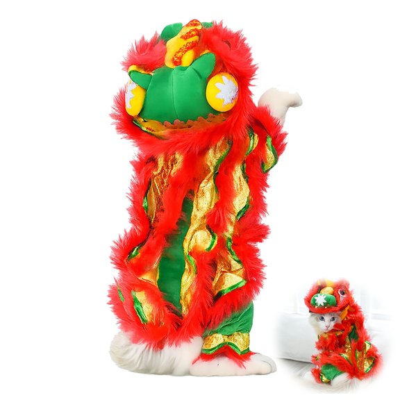 Chinese Lion Dance Dog Costume, New Year’s Eve Dog Outfit, Winter Pet Warm Clothes for Small Medium Dogs Cats , Spring Festival Dog Costume,Role Play Puppy Pet Chihuahua Puppy Costume(Red, Large)