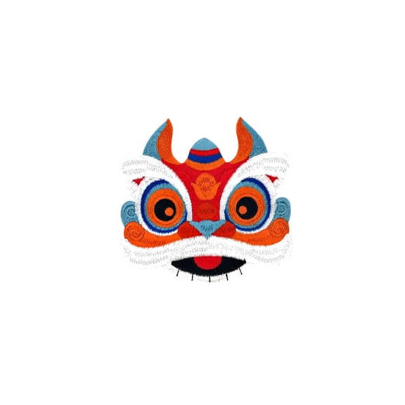 Chinese Lion Dance Embroidery Patches Self-Adhesive Decorative Cloth Stickers For Clothes And Bags Multicolor 1 Pack