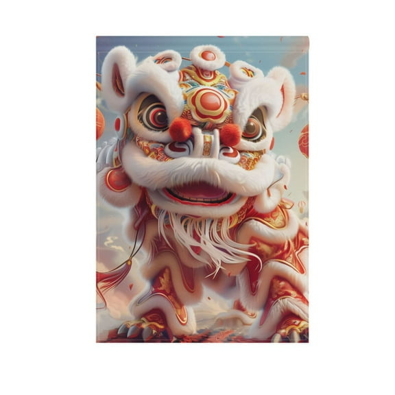Chinese Lion Dance Garden Flag 12X18 Double Sided Yard Flags for Outside Outdoor All Seasonal Decoration