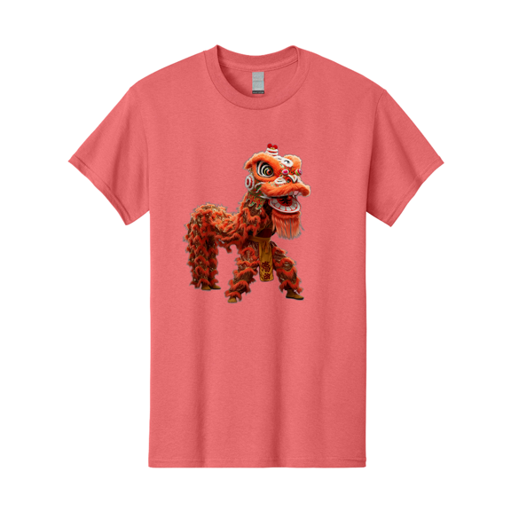 Chinese-Lion-Dance Mens Graphic Tee, 100% Cotton, Casual Summer Wear BAA296