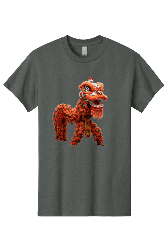 Chinese-Lion-Dance Mens Graphic Tee, 100% Cotton, Casual Summer Wear BAA296