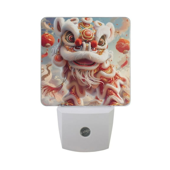 Chinese Lion Dance Night Light 2 Pack LED Nightlight Plug into Wall Dusk to Dawn Sensor Soft White