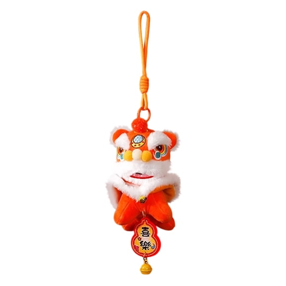 Chinese Lion Dance Plush Pendant with Blessing Tag & Bell Plush Doll Stuffed Animals Soft Collectable Toy Collectible Gift Birthday Gift Soft Toys