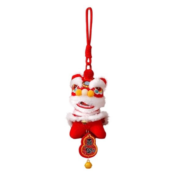 Chinese Lion Dance Plush Pendant with Blessing Tag & Bell Plush Toys Cute & Cuddly Stuffed Toy Funny Soft Plushies Toy for Birthday Gifts