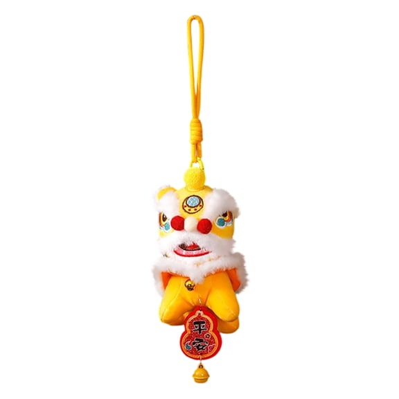 Chinese Lion Dance Plush Pendant with Blessing Tag & Bell Soft Stuffed Doll Funny Soft Plushies Toy for Birthday Gifts