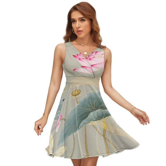 Chinese Lotus Dress Fashion Beach Long Dresses Female Party Printed Sundress
