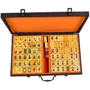 Chinese Mahjong, 144 Numbered Acrylic Tiles 1.5" Large Gold Tile with Carrying Travel Case Complete Mahjong Game Set New Packing