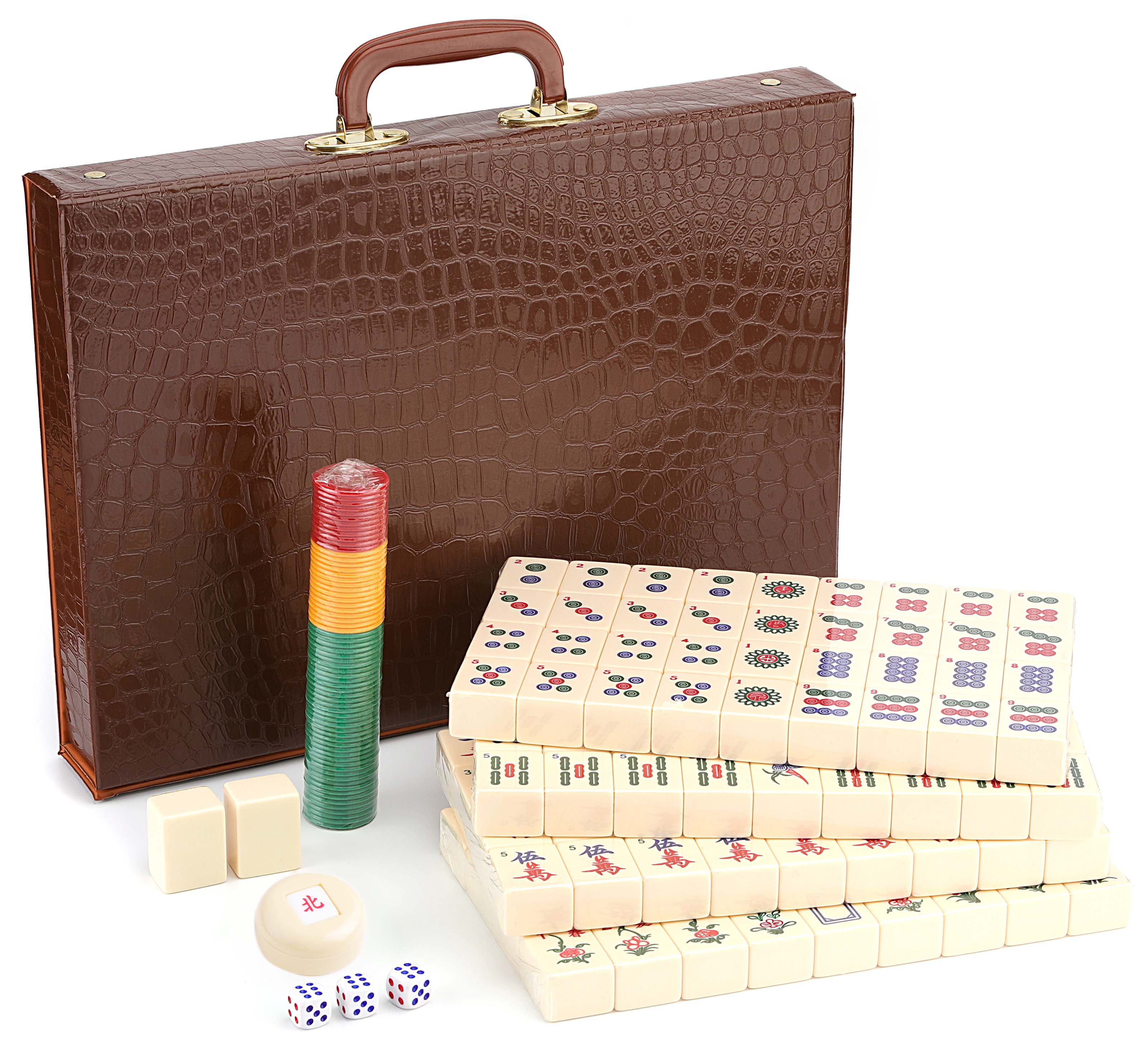 Chinese Mahjong X-Large 144 Numbered White Ivory Color Melamine Tiles 1.5  Inch Large Tile with Carrying Travel Case Pro Complete Game Set -( Majiang,Mah  Jong, Mahjongg, Mah-Jong) 