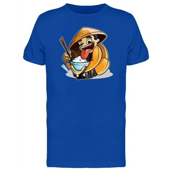 Chinese Man Eating Rice Cartoon T-Shirt Men -Image by Shutterstock, Male 4X-Large