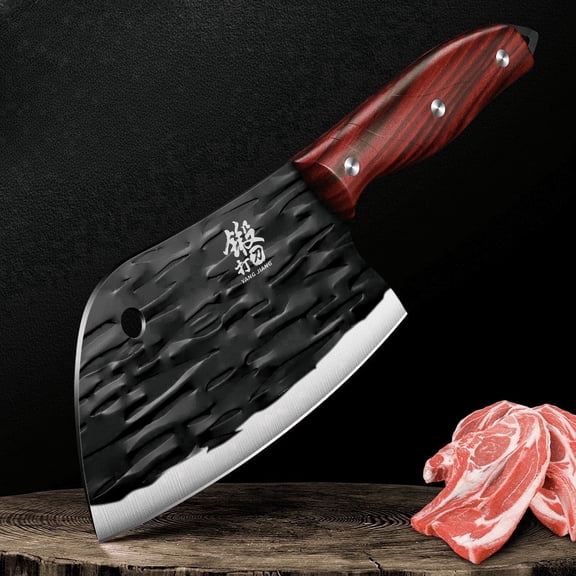 Plys Meat Cleaver Knife 7 Inch Blade Full Tang Stainless Steel Razor-Sharp Heavy Duty Butcher Ergonomic Handle for Meat & Vegetables