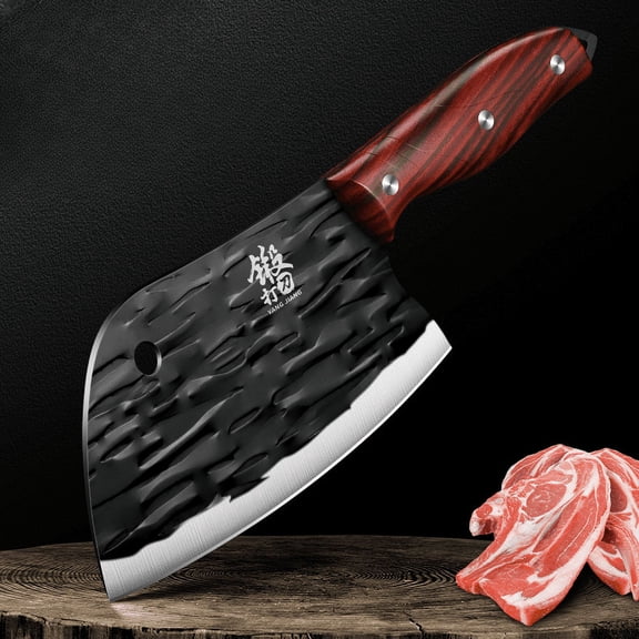 Chinese Meat Cleaver Knife Butcher-Knife, Stainless Steel Professional Butcher Chopper, Razor-Sharp Heavy Duty Blade Chef Knife for Home Kitchen Restaurant
