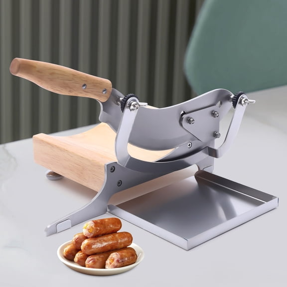 Chinese Medicine Slicer Stainless Steel Manual Meat Slicer Adjustable Thickness Herbal Cutter Ergonomic Wood Handle Modern Kitchen Tabletop Slicing Machine Ideal for Home Restaurant Garden
