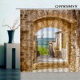 Chinese Moon Gate Shower Curtains Landscape Garden Printed Bathroom